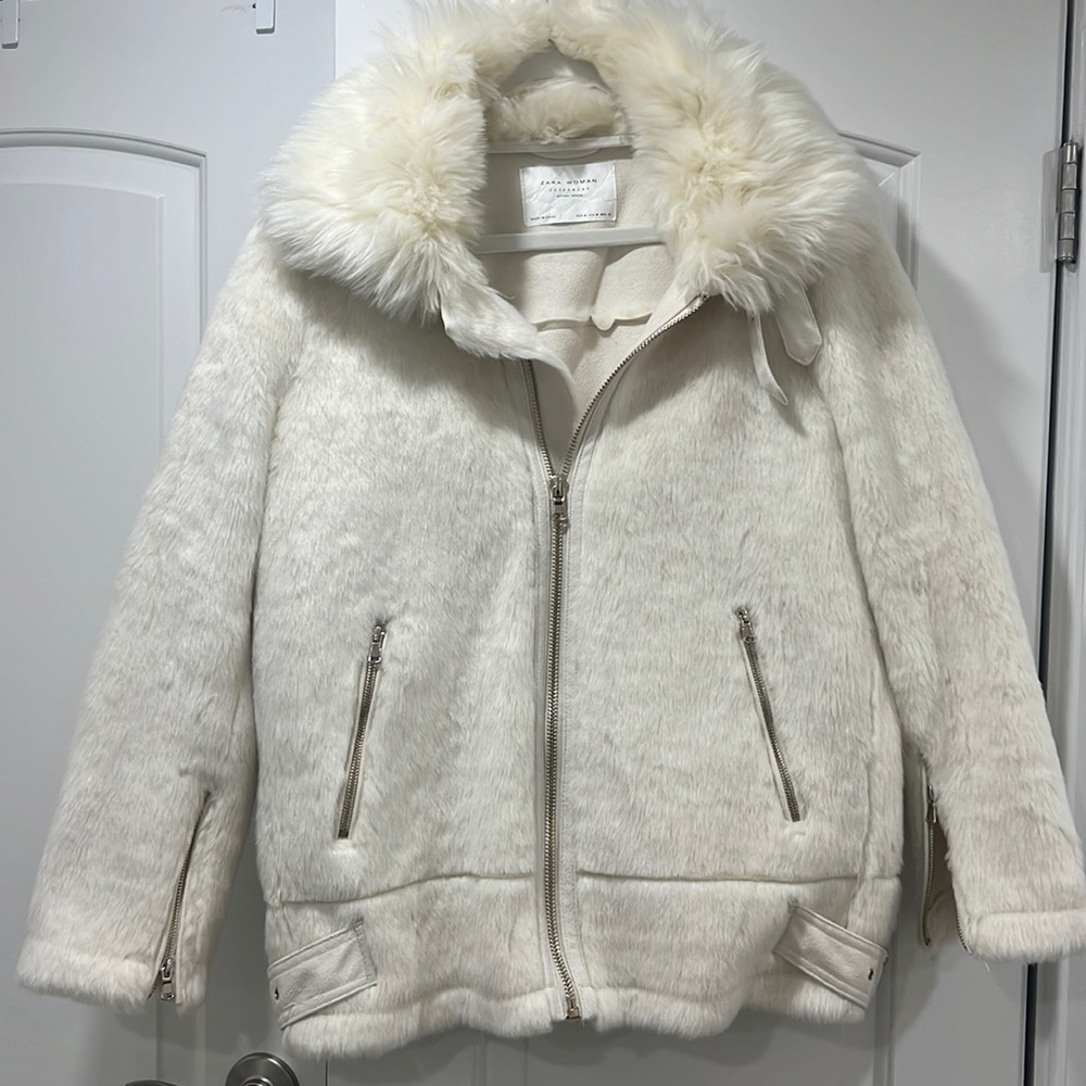 Zara white faux fur jacket